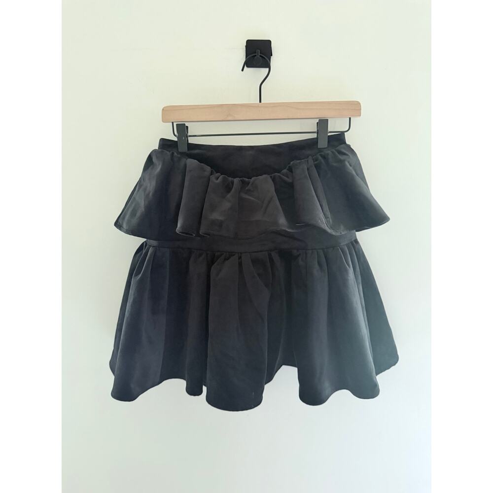 Hidden Catch Multi Tiered Black Velvet Ruffle High Waisted Skirt-Size M